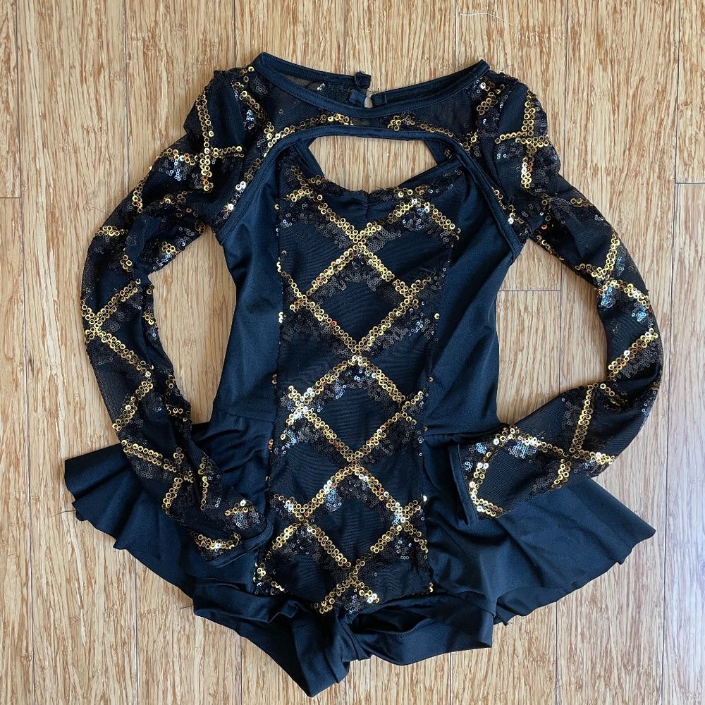 Weissman Medium Child 10/12 black and gold one piece